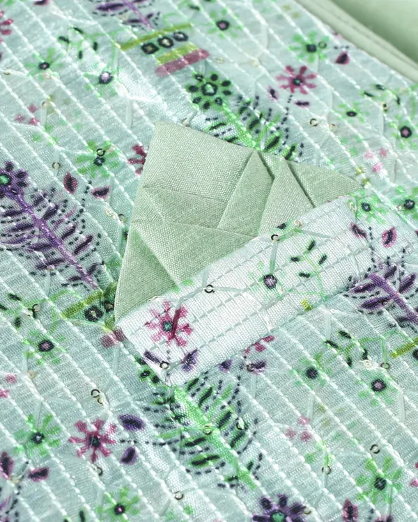 Mint_Green_Kurta_&_Pyjama_With_Floral_Printed_Jacket_Set_For_Kids
