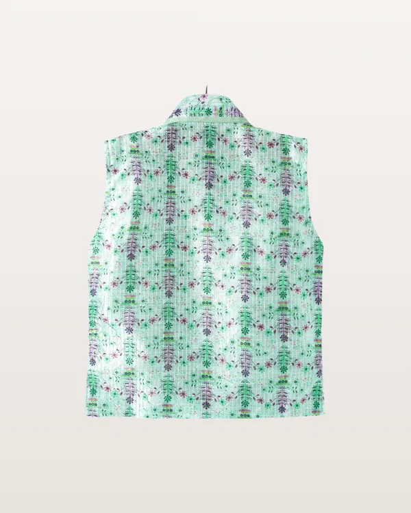 Mint_Green_Kurta_&_Pyjama_With_Floral_Printed_Jacket_Set_For_Kids