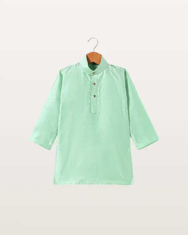 Mint_Green_Kurta_&_Pyjama_With_Floral_Printed_Jacket_Set_For_Kids