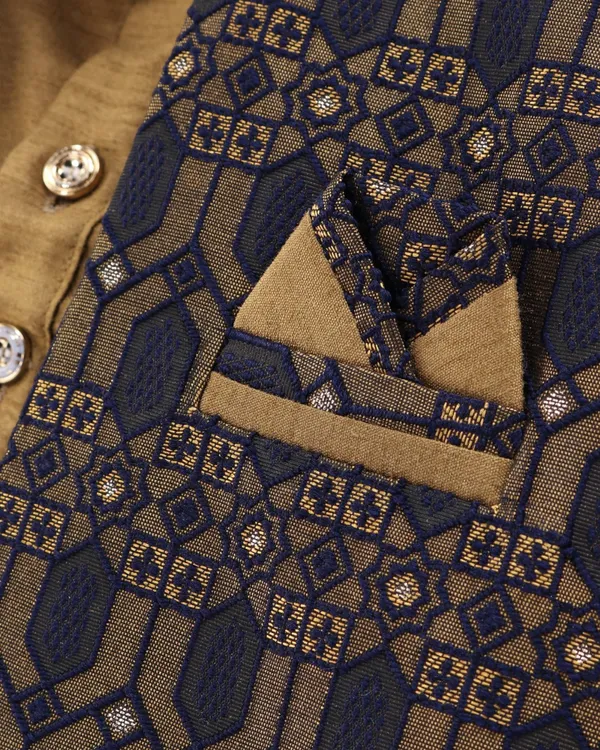 Tan_Kurta_&_Pyjama_With_Navy_Jacket_Set_For_Kids