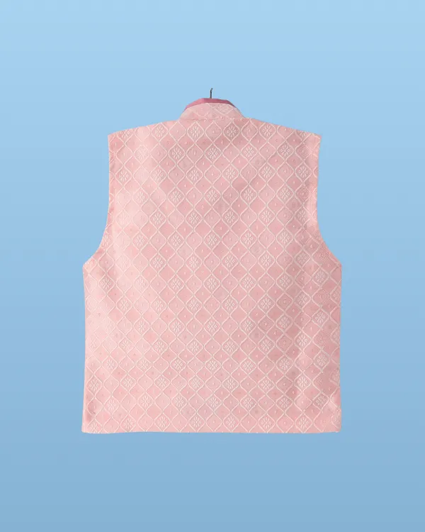 Peach_Kurta_&_Pyjama_With_All-Over_Woven_Jacket_Set_For_Kids