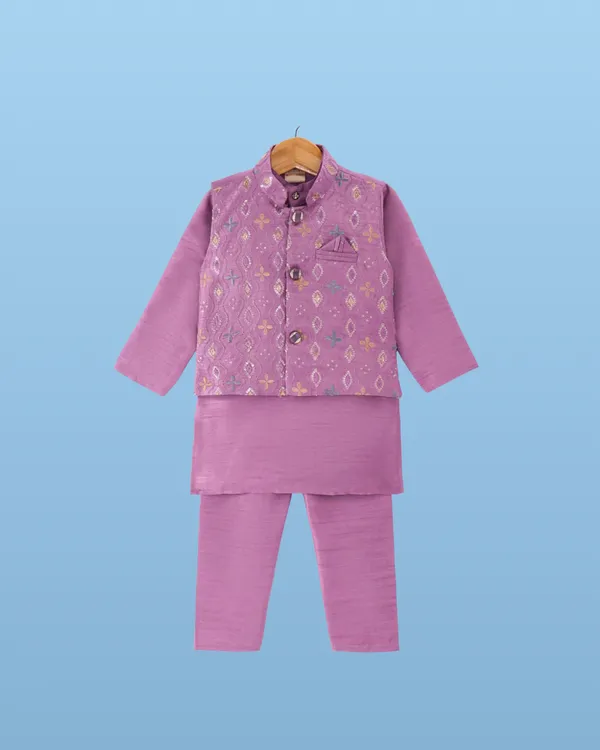 Lavender_Kurta_&_Pyjama_With_Delicate_Dori_Embroidered_Jacket_Set_For_Kids
