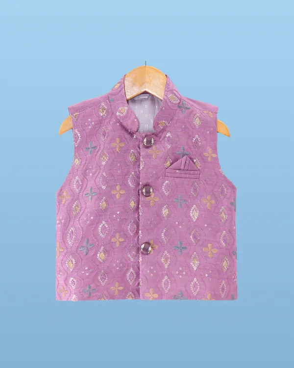 Lavender_Kurta_&_Pyjama_With_Delicate_Dori_Embroidered_Jacket_Set_For_Kids