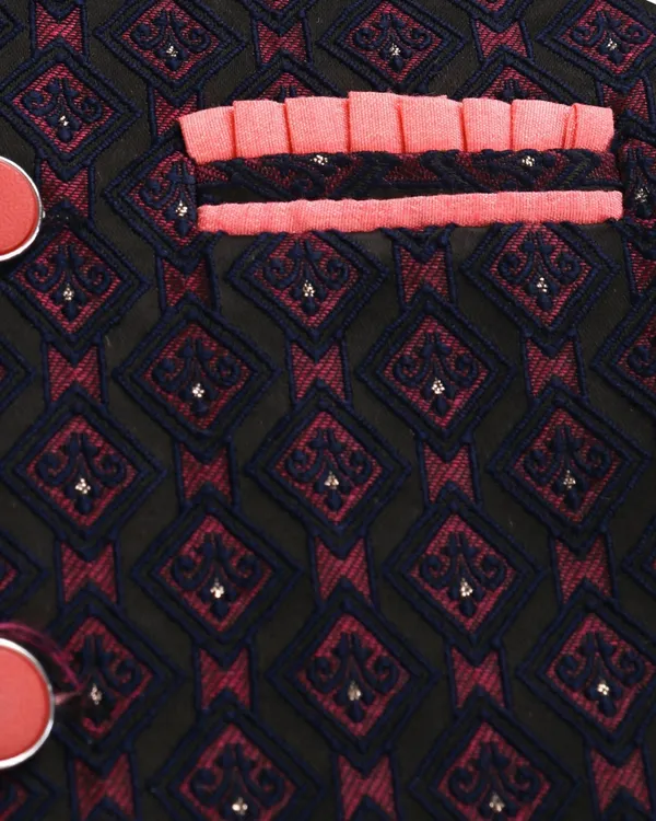 Peach_Kurta_&_Pyjama_With_Solid_Black_Jacket_Set_For_Kids