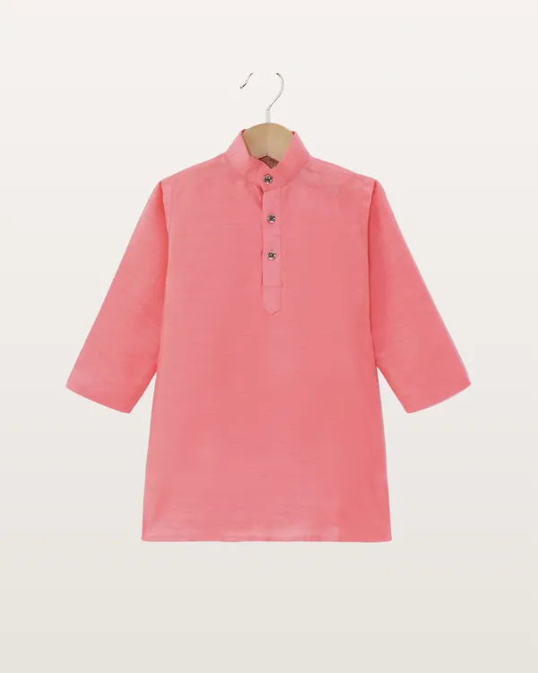 Peach_Kurta_&_Pyjama_With_Solid_Black_Jacket_Set_For_Kids