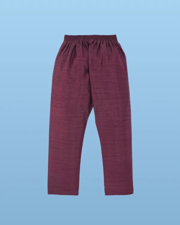 Maroon_Kurta_&_Pyjama_With_Geometric_Pattern_Embroidered_Jacket_Set_For_Kids