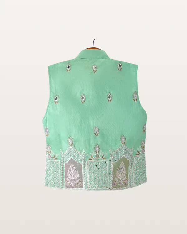 Mint_Green_Kurta_&_Pyjama_With_Embroidered_Jacket_Set_For_Kids