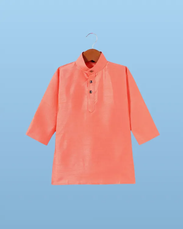 Peach_Kurta_&_Pyjama_With_Geometric_Print_Jacket_Set_For_Kids