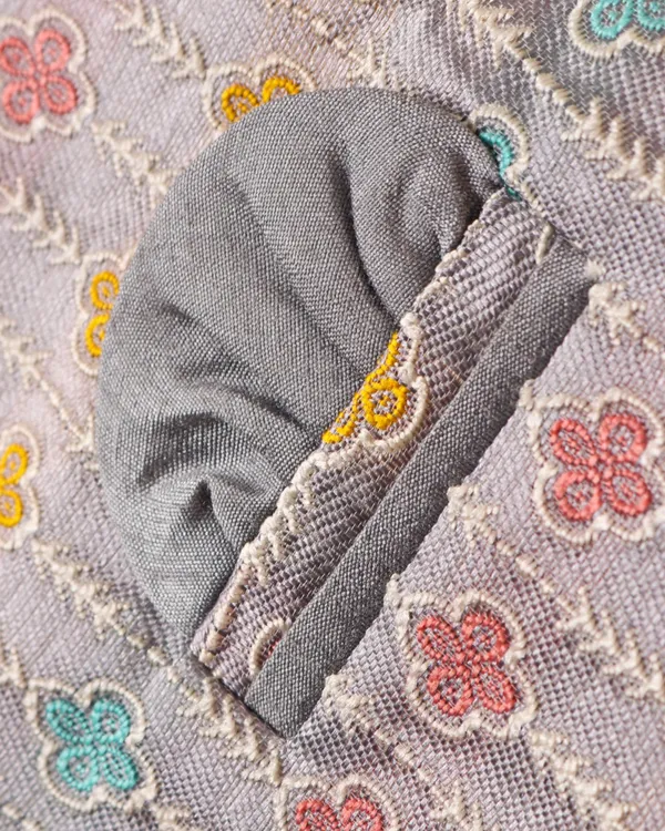 Light_Grey_Kurta_&_Pyjama_With_Pastel_Floral_Embroidered_Jacket_Set_For_Kids