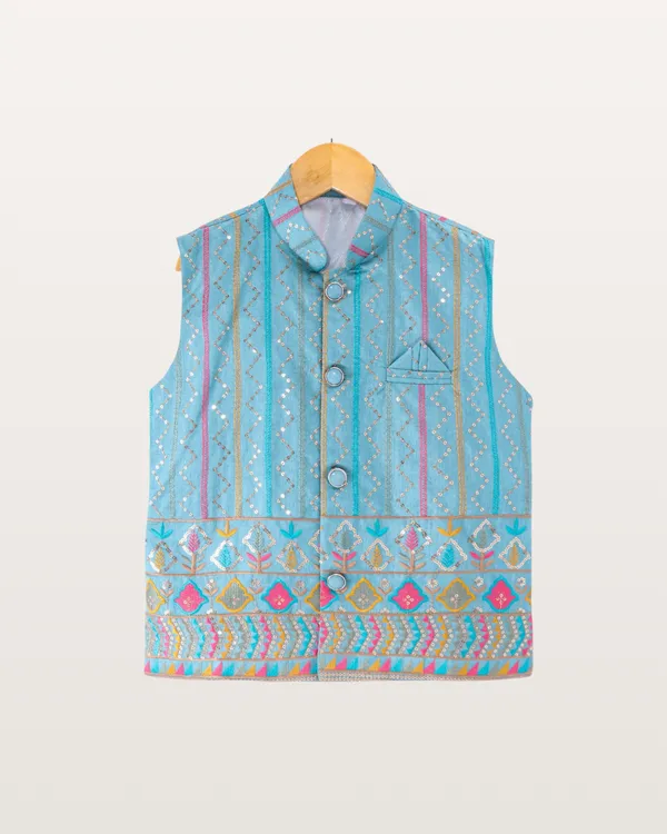 Blue_Kurta_&_Pyjama_With_Sequined_Striped_Jacket_Set_For_Kids