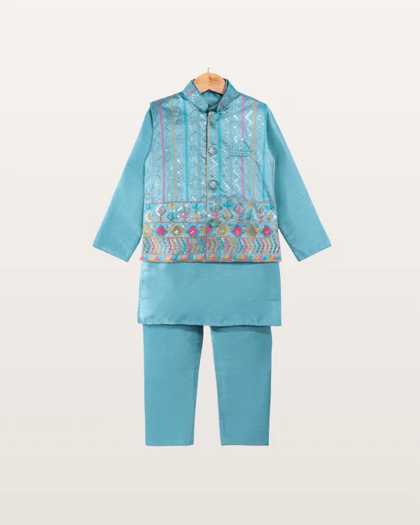 Blue_Kurta_&_Pyjama_With_Sequined_Striped_Jacket_Set_For_Kids
