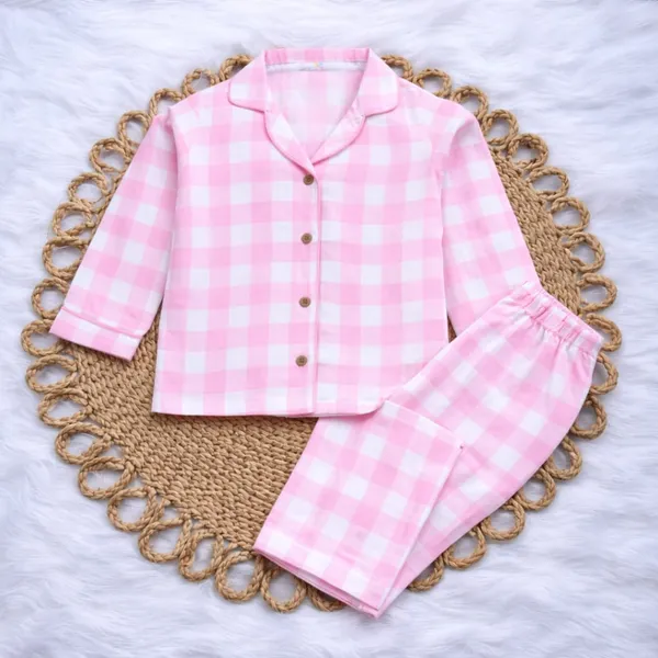 100%_Muslin_Premium_Nightsuit_-_3years_to_10_years-_Full_Sleeves-_Pink_Checks