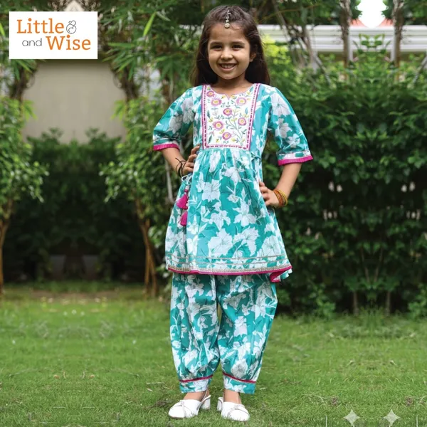 100%_Pure_Cotton_Aqua_Bloom_Dhoti_Kurti_Set