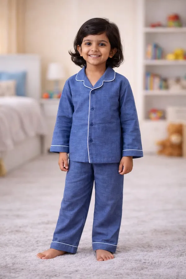 100%__Muslin_Premium_Nightsuit_-_3_to_10_years_-_Unisex_-_Half_Sleeves_-_Classic_Blue