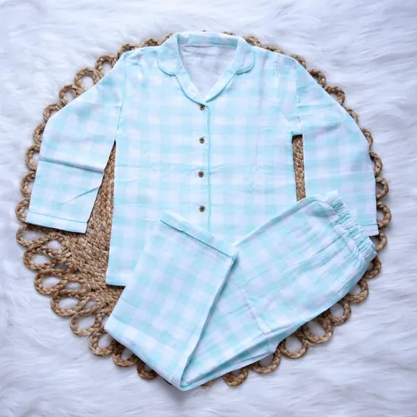 100%__Muslin_Premium_Nightsuit_-_3_to_10_years_-_Unisex_-_Half_Sleeves_-_Green_Checks