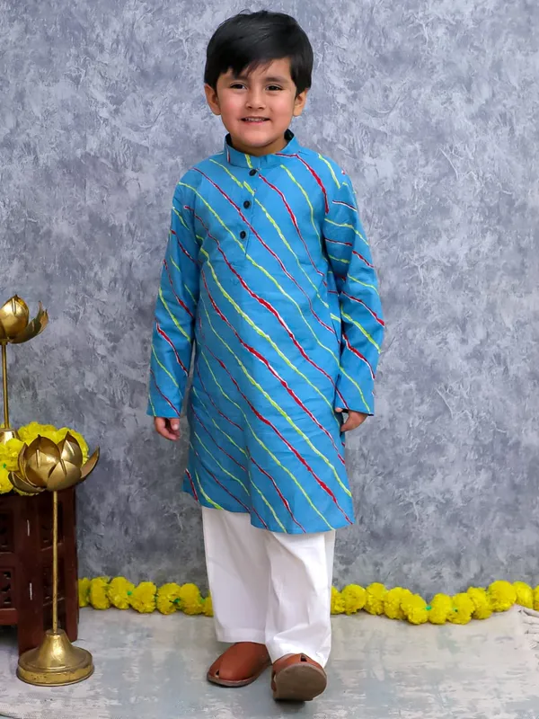 Blue__Pure_Cotton_Little_Nawab_Ethnic_Kurta_Set_For_Boys