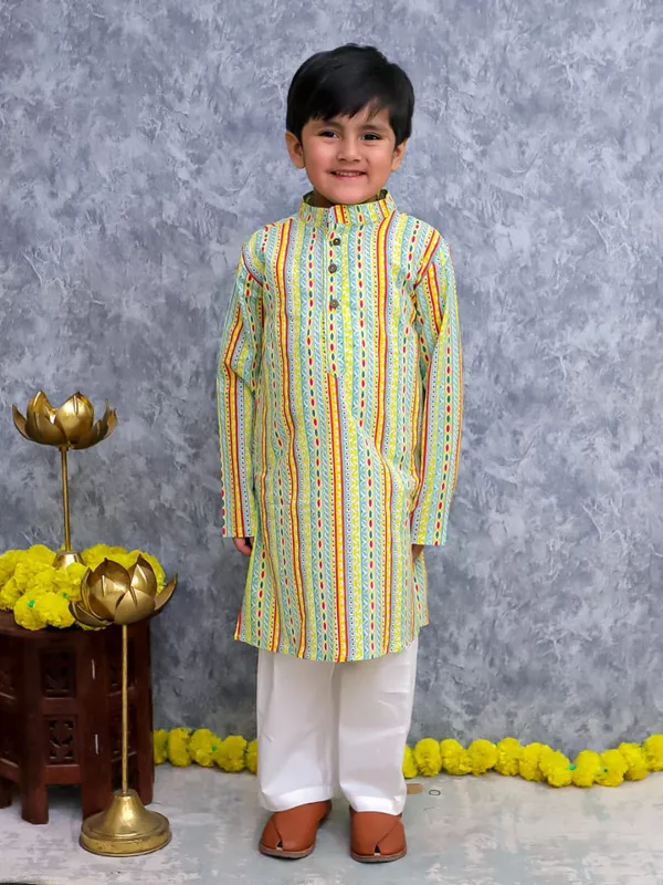 Yellow_With_Strioes__Pure_Cotton_Rainbow_Stripes_Ethinic_For_Boys