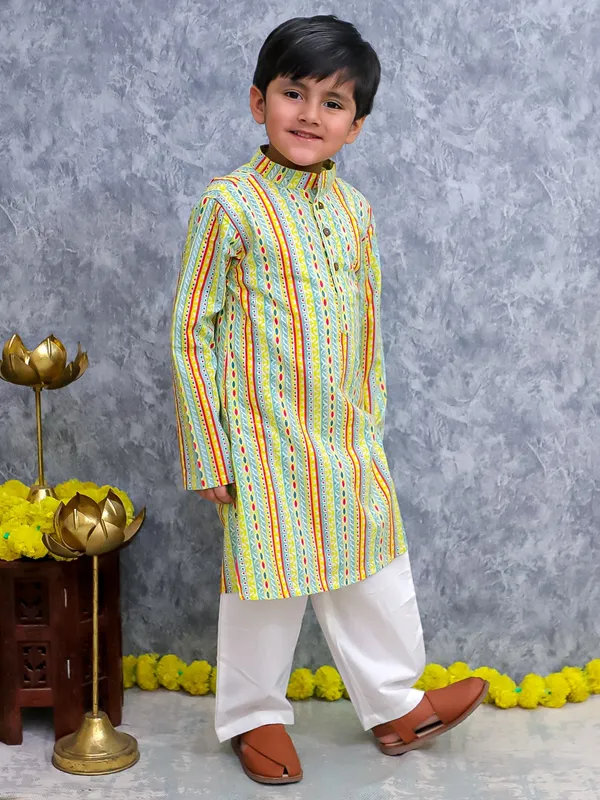Yellow_With_Strioes__Pure_Cotton_Rainbow_Stripes_Ethinic_For_Boys