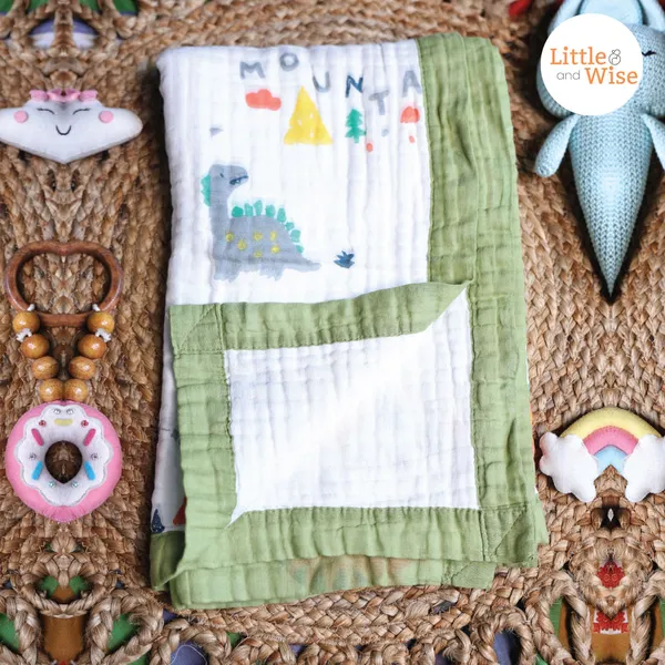 6_Layer_100%_Muslin_Blanket_-0_to_3_years_-_Green_Dino