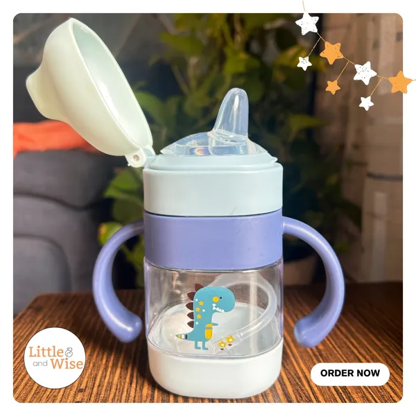 Sipper_Bottle_-BPA_Free_,_Food_Grade_Silicon_-_Weighted_Straw_&_Duck_Beak_Mouth_-Blue_Dino