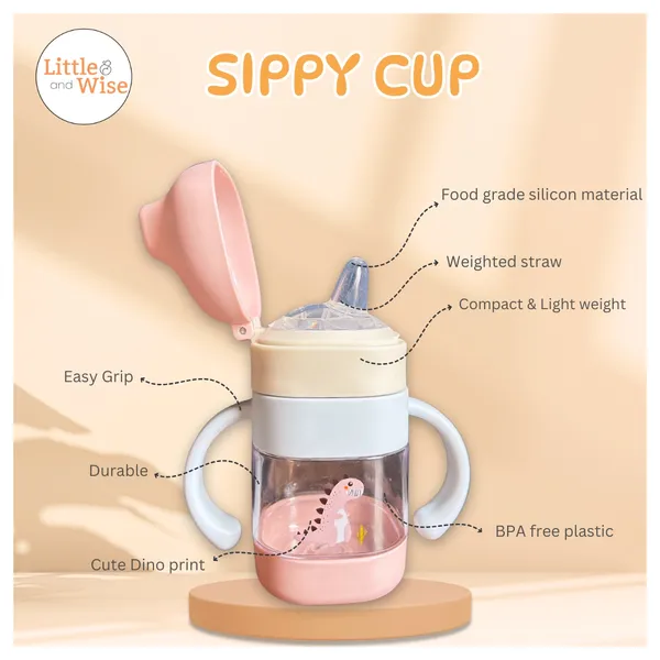Sipper_Bottle_-BPA_Free_,_Food_Grade_Silicon_-_Weighted_Straw_&_Duck_Beak_Mouth_-Peach_Dino