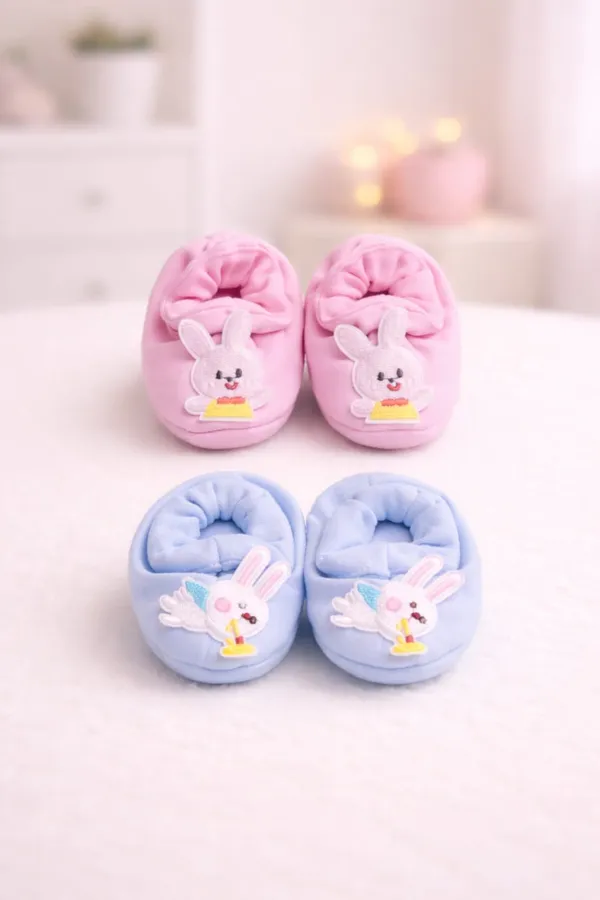 100%_Cotton_Baby_Booties_-_Teddy_Snuggle_-_Unisex_-_New_born_to_6_months_-Baby_Skin_Friendly_-_Pink_&_Blue