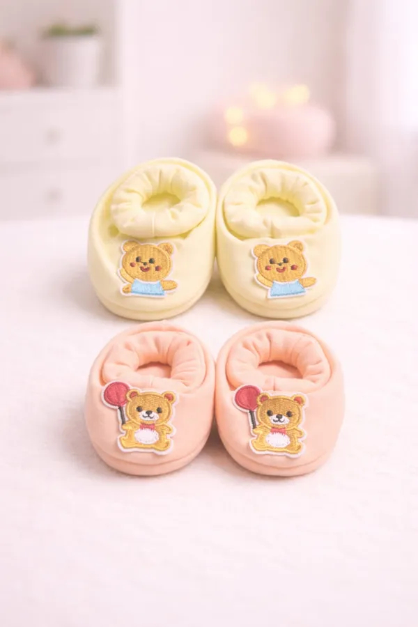 100%_Cotton_Baby_Booties_-_Teddy_Snuggle_-_Unisex_-_New_born_to_6_months_-Baby_Skin_Friendly_-_Peach_&_Yellow