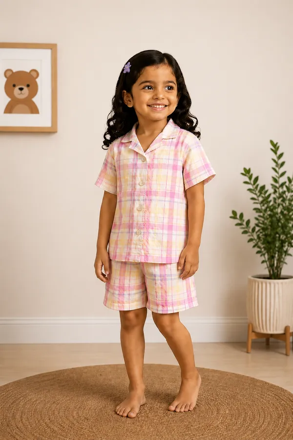 100%_Muslin_Cotton_Co-ord_Set_-_Playtime_to_Bedtime_-_Blush_Plaid