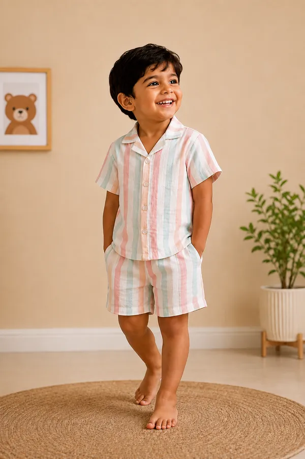 100%_Muslin_Cotton_Co-ord_Set_-_Playtime_to_Bedtime_-_Coral_Stripe