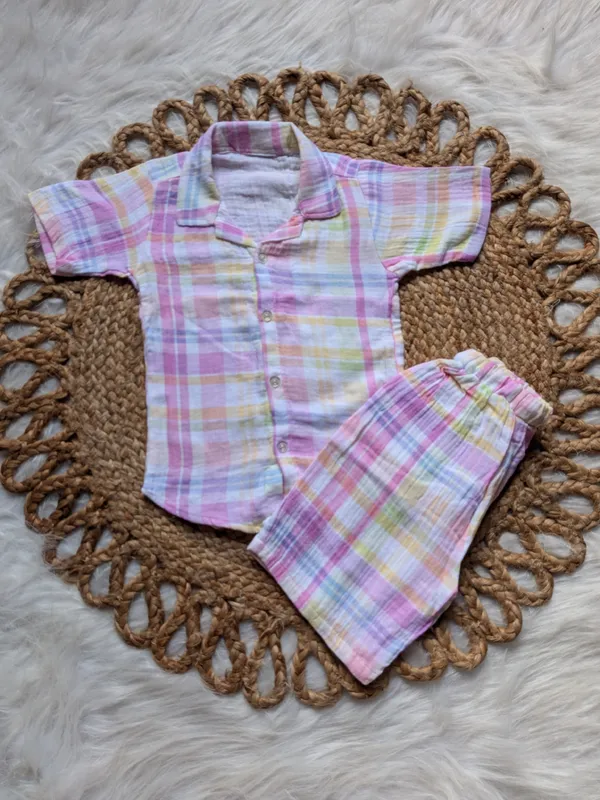 100%_Muslin_Cotton_Co-ord_Set_-_Playtime_to_Bedtime_-_Blush_Plaid
