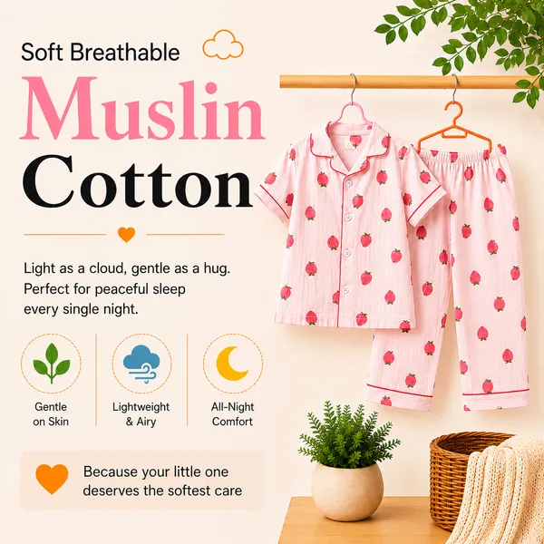 100%_Crinkle_Muslin_Nightsuit_|_Ultra-Soft_&_Breathable_Sleepwear_for_Babies_&_Kids_|__Pink_Strawberry