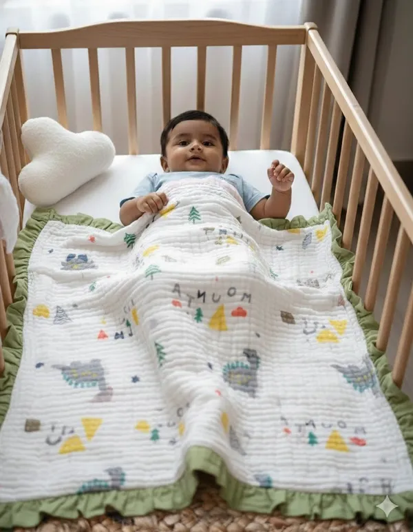 6_Layer_100%_Muslin_Blanket_-0_to_3_years_-_Green_Dino