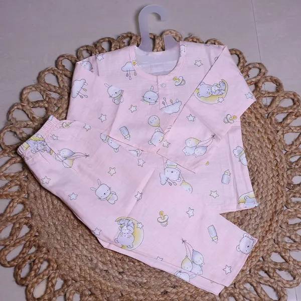 Pure_Muslin_Cotton_Nightsuit_for_Babies_&_Kids_|_Soft_&_Breathable_|_Pink_Bunny
