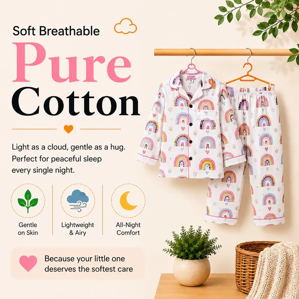 100%_Pure_Cotton_Nightsuit_|_Ultra-Soft_&_Breathable_Sleepwear_for_Babies_&_Kids_|Rainbow_Dreams