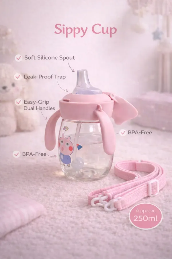 Sipper_Bottle_-BPA_Free_,_Food_Grade_Silicon_-_Weighted_Straw_&_Duck_Beak_Mouth_-_With_Strap_-Pink_Peppa_Pig