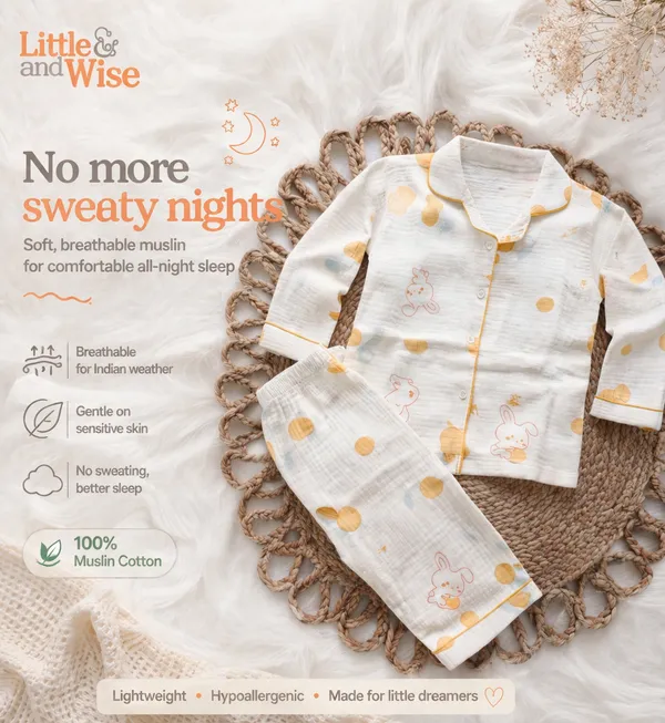 100%_Crinkle_Muslin_Nightsuit_|_Ultra-Soft_&_Breathable_Sleepwear_for_Babies_&_Kids_|Orange_Cherry
