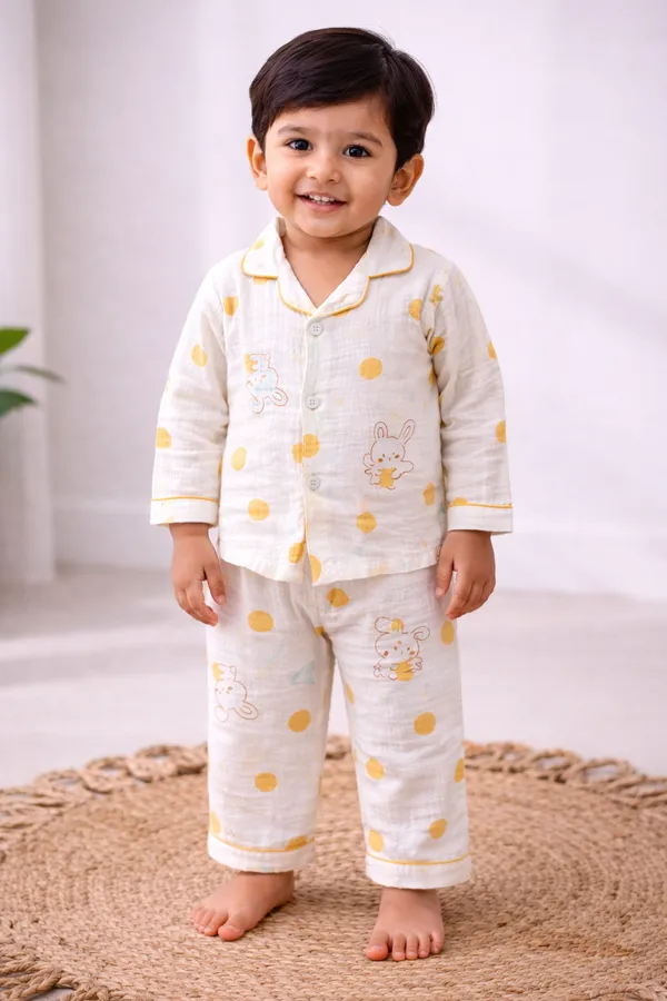100%_Crinkle_Muslin_Nightsuit_|_Ultra-Soft_&_Breathable_Sleepwear_for_Babies_&_Kids_|Orange_Cherry