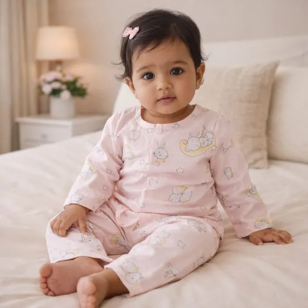 Pure_Muslin_Cotton_Nightsuit_for_Babies_&_Kids_|_Soft_&_Breathable_|_Pink_Bunny