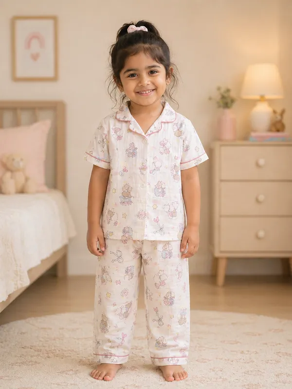 100%_Crinkle_Muslin_Nightsuit_|_Ultra-Soft_&_Breathable_Sleepwear_for_Babies_&_Kids_|Blush_Bunny