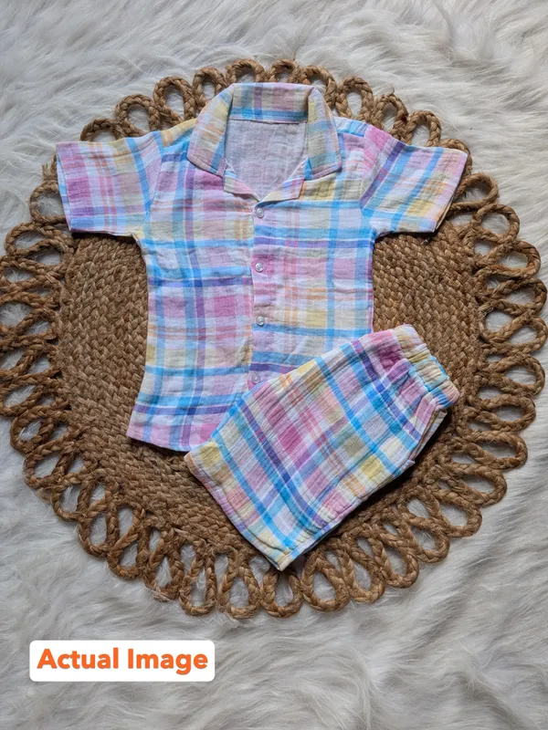 100%_Muslin_Cotton_Co-ord_Set_-_Playtime_to_Bedtime_-_Rainbow_Plaid