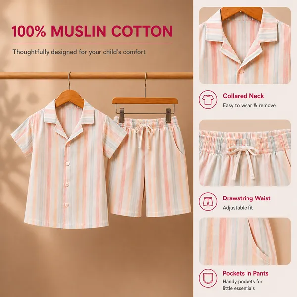 100%_Muslin_Cotton_Co-ord_Set_-_Playtime_to_Bedtime_-_Coral_Stripe