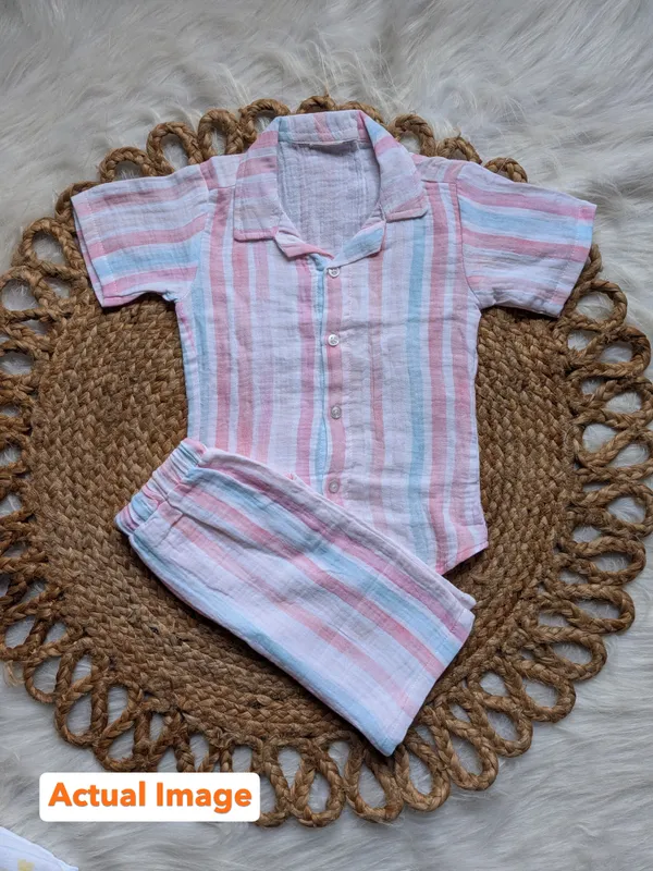 100%_Muslin_Cotton_Co-ord_Set_-_Playtime_to_Bedtime_-_Coral_Stripe