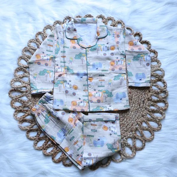 100%_Muslin_Premium_Nightsuit_-_6m_to_10_years-_Unisex_-_Full_Sleeves_-Jungle_Safari_-Brown