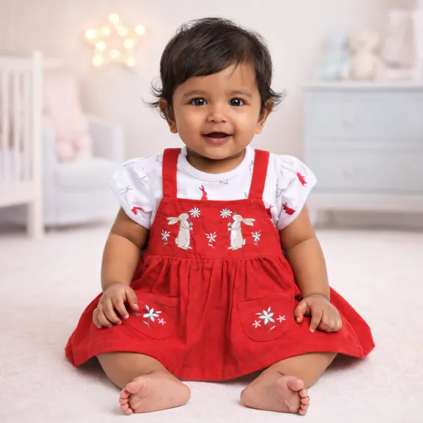 Red_&_White__Pure_Cotton_Frock_For_Baby_Girls