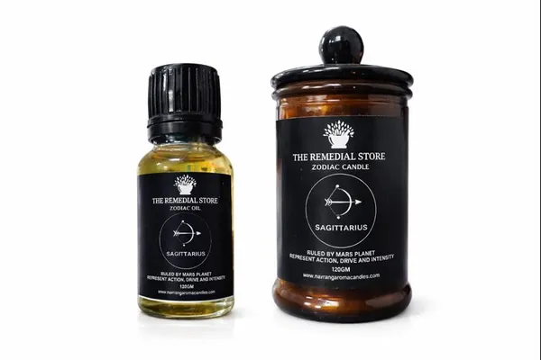 The_Remedial_Store_Sagittarius_Zodiac_Candle_120g_+_Zodiac_Oil_12ml_Combo_|_Astrology_Gift_Set_|_Aromatherapy_Home_Fragrance_for_Diffuser_&_Decor