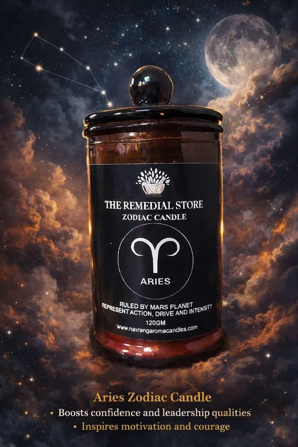 The_Remedial_Store_Aries_Zodiac_Candle_-_Mars_Ruled_Scented_Soy_Candle_for_Energy_&_Drive_-_120g_Amber_Jar_Apothecary_Candle_-_Astrology_Gift_for_Aries