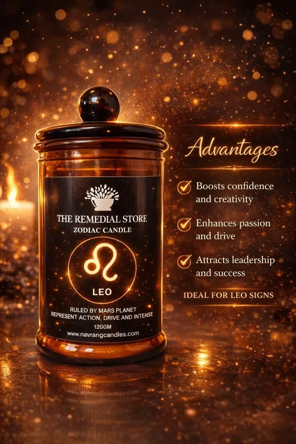 The_Remedial_Store_Leo_Zodiac_Sign_Candle_Jar_120g_|_100%_Natural_Wax_|_Non-Toxic,_Clean-Burning_Fragrance_Candle_for_Home,_Office_&_Meditation