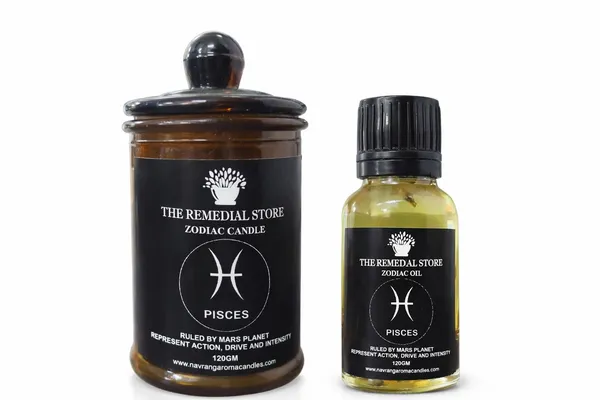 The_Remedial_Store:_Pisces_Zodiac_Aromatherapy_Duo_�_Hand-Poured_Candle_and_Intention_Oil_for_Drive_&_Focus_(120g)
