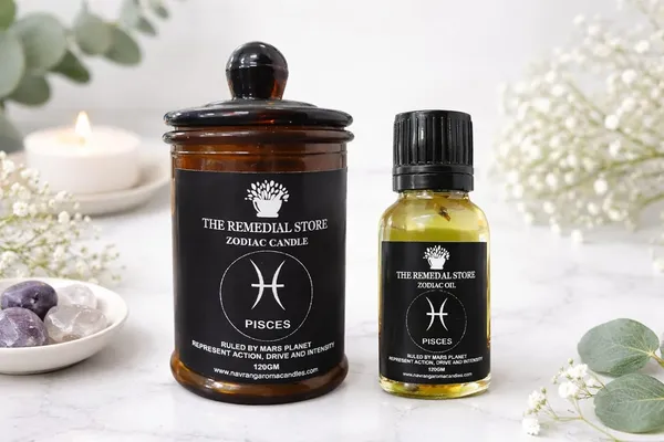 The_Remedial_Store:_Pisces_Zodiac_Aromatherapy_Duo_�_Hand-Poured_Candle_and_Intention_Oil_for_Drive_&_Focus_(120g)