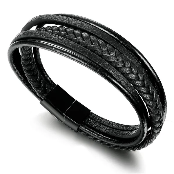 Black_Leather_Stainless_Steel_Stylish_Bracelet_With_Magnetic_Clasp_For_Men_&_Boys